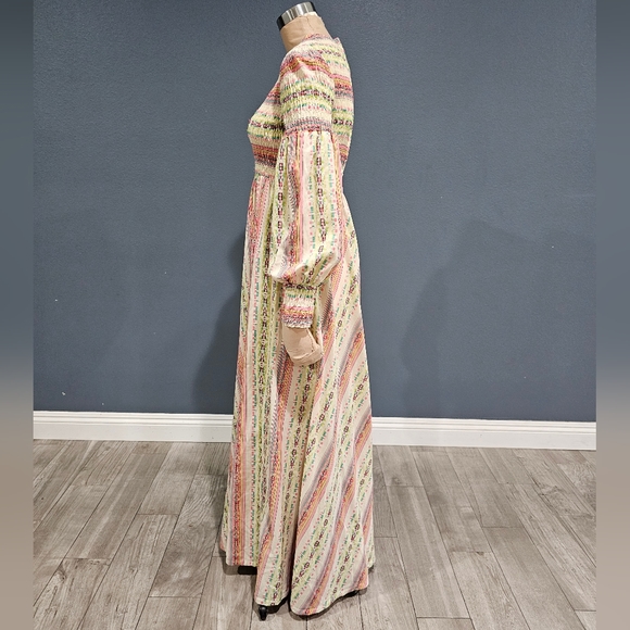 Vtg YOUNG INNOCENT Arpeja Pink Cream Striped Prairie Cottagecore Maxi Dress XS/S - Picture 8 of 14